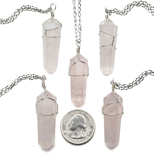 Rose Quartz Point Healing Stone Pendant Necklace